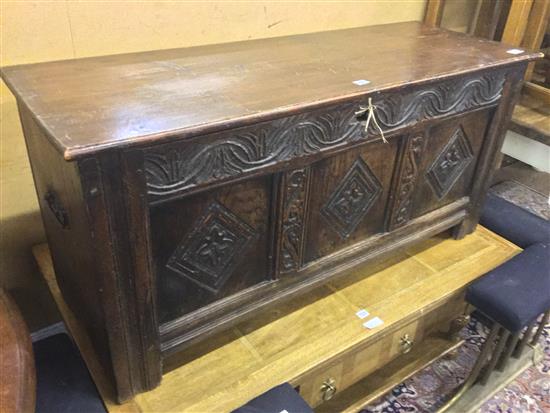 Carved oak panelled coffer